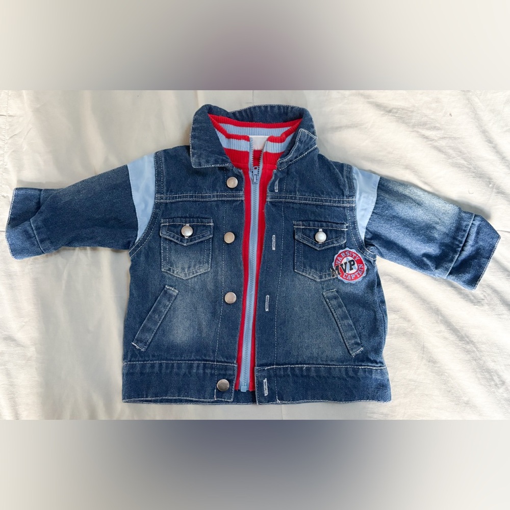 Kids Denim Jacket with Red Sportโ Accents Size 6-9 Months Like New